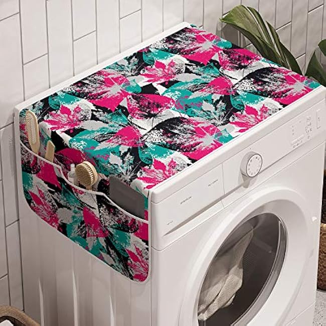 Ambesonne Butterfly Washing Machine Organizer, Mothers Day Spring Themed Blossoming Nature Image Poppy Flowers Print, Anti-slip Fabric Cover for Washers and Dryers, 47 x 18.5, Pink Reseda Green Blue
