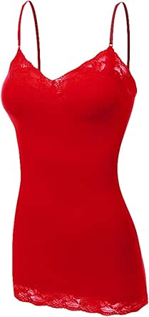 Bozzolo Women's Lace Neck Camisole Top, XXX-Large, Scarlet Red at