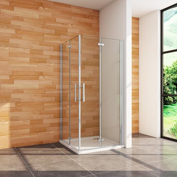 Aica Sanitär Eckeinstieg Duschkabine Dusche Duschwand Duschabtrennung Falttür H195cm,76x76cm
