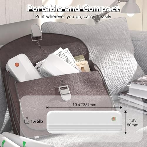 Image of Thermal Printer, Portable Printer Wireless for Travel, Thermal Printer Support A4 Size, Mobile Inkless Printer Compatible