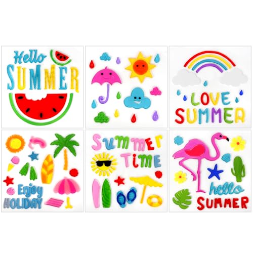6 Pack Summer Window clings Reusable Window Cling for Glass Windows