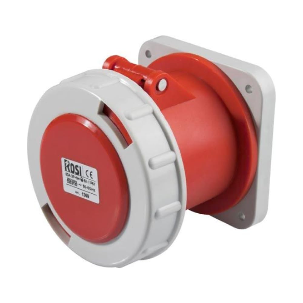 Presa industriale da incasso, 380V 400V 415V, 4 poli 3P+T, 63A, IP67, 100x100mm - Rosi 1001368