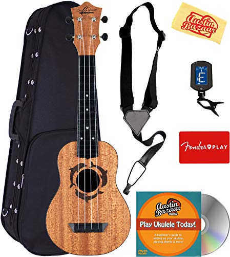 Oscar Schmidt OUN Soprano Ukulele Bundle with Hard Case, Clip-on Tuner, Aquila Strings