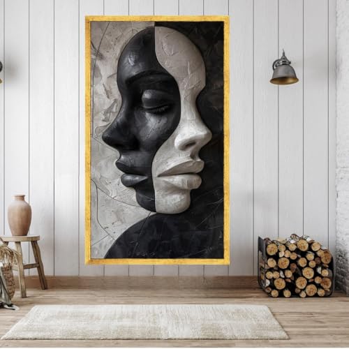 Toile abstraite deux visages pour habiller un mur vide avec un grand portrait contemporain chic