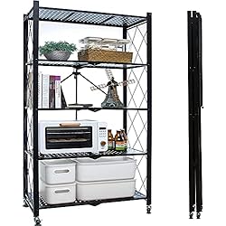 Estanteria Industrial Con Ruedas T-LoVendo Estantería con Ruedas Multiuso Plegable Portátil Varios Niveles para el Baño, Negro, 5 Estantes