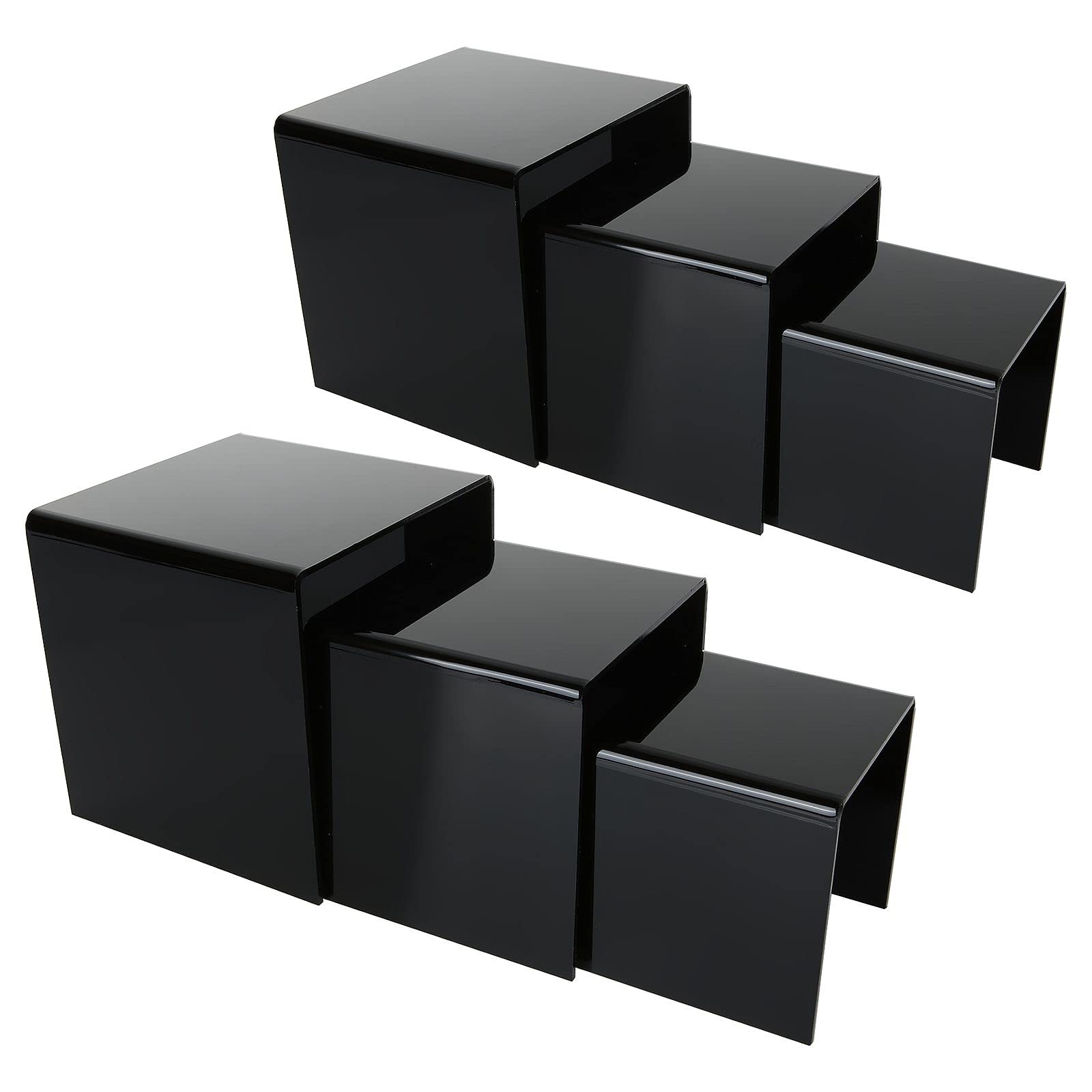 6Pcs Black Acrylic Display Risers, (3"+4"+5") Small Cubic Acrylic Showcase Display Risers, Jewelry Display Riser Shelf Showcase Fixtures for Dessert Cupcake Candy Treat Action Figure Display