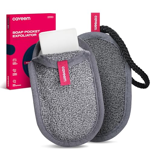 Seifenspender-Tasche mit Rauer & Sanfter Peeling-Oberfläche, Netzbeutel für Seifenstücke zur Körperreinigung, Waschbeutel mit Griff für Dusche und Bad (2er Pack)