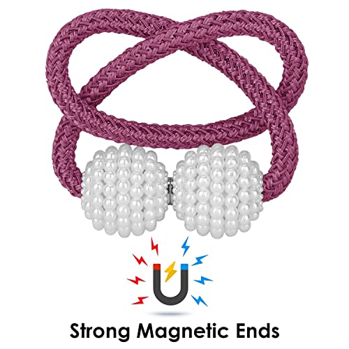 Image of Curtain Tiebacks with Magnetic Balls with Nylon Rope Size 40 CM (Purple, (2 Pair, 4 Pc)