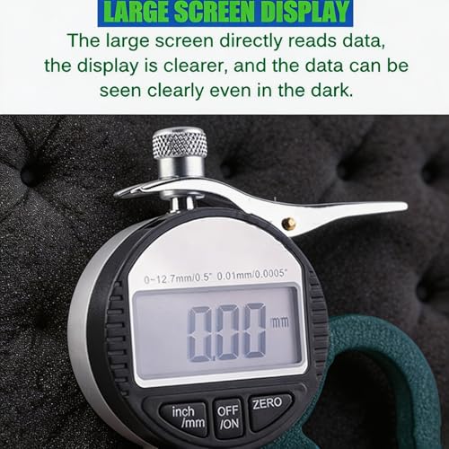 Calibrador digital de espesores para esponjas 0-12,7 mm, con disco de medición ampliado para evitar compresión, diámetro de sonda 30 mm, para colchones de espuma y cuero miniatura 3