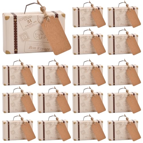 Tibapla 50 Pièces Mini Boîtes à Bonbons Vintage, Coffret Cadeau de Faveurs de Mariage Boîtes à Dragées en Forme de Valise avec Papier Kraft Étiquettes Ficelle en...