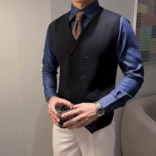 Men's V-Neck Button Waistcoat Slim Fit Casual Sleeveless Sweaters Wool Blended Cable Knit Sweater Vest3