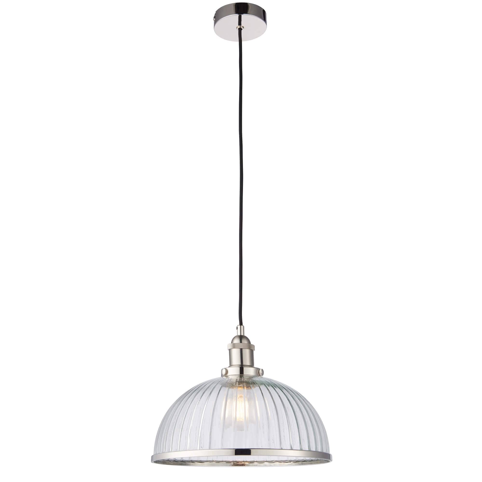 Endon Bright Nickel Hansen Pendant Ceiling Lamp Lighting Fixture 1Lt Indoor Glass Shade Nickel Trim