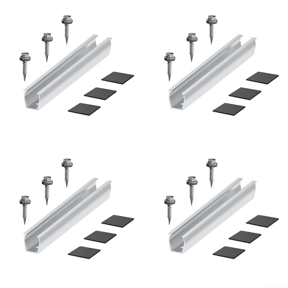 Solar Panel Mounting Bracket for T20 Trapezoidal Rail, Aluminum Alloy PV Racking System for Metal Roof Balcony Power Plant, 200mm Silver Fastening Kit for Sealing Tape and Screws(4set)