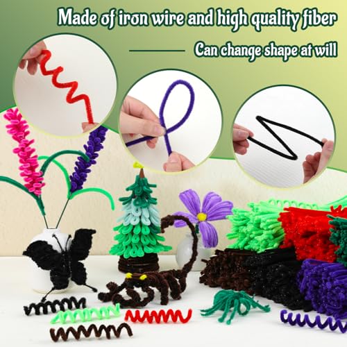 Image of Mnuizu 200 Pcs Pipe Cleaners Chenille Stems Pipe Cleaner Fuzzy Sticks Craft | Fluffy Pipe Cleaners, Pipe Cleaners Bulk for Flowers, Arts Project and Crafts Supplies, Dark Green