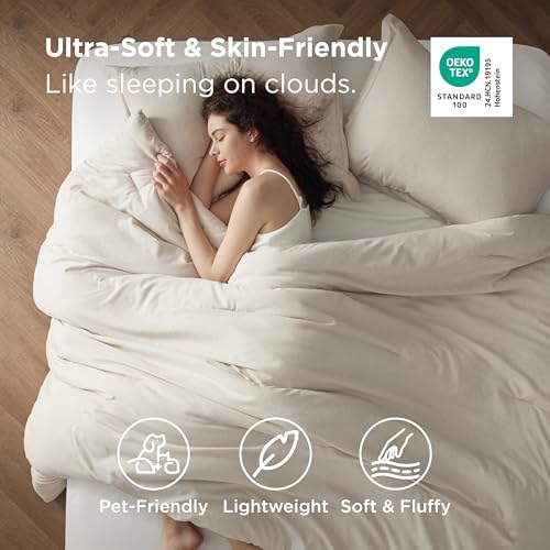 Bedsure King Size Comforter Set - Beige King Comforter Set, Soft Bedding for All Seasons, Cationic Dyed Bedding Set, 3 Pieces, 1 Comforter (104"x90") and 2 Pillow Shams (20"x36"+2") - Image 4