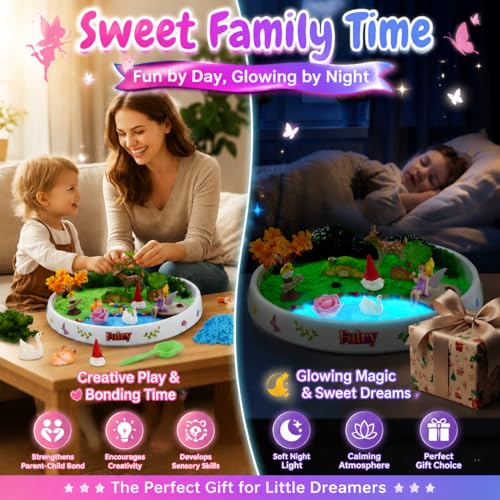 Image of Carolart Spinning Fairy Garden Sensory Bin with Glow Sand Kit | Glow-in-the-Dark Sensory Sand, fairy toys, gifts for girls, rotating sand kit with sensory play for ages 3-8