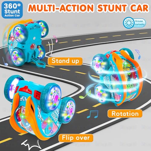 Image of Kidology 360 Rotating Stunt Car Toy with Music & LED Lights | Automatic Bump & Go Flip Race Car with Spinning Action | Battery Operated Sensory Vehicle Toy for Boys & Girls Ages 3+ Gift for Birthday