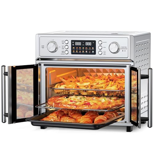 Image of PlumChef 27.5 Quart Extra Large 6 Slices Air Fryer Convection Toaster Oven, French Door, 1700W, Multifunction Oven for Air Fryer, Toast, Grill, Defrost, Bake (Stainless Steel)