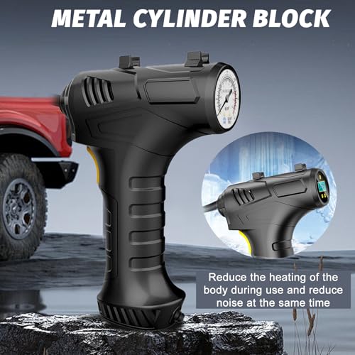 Portable Cordless Tyre Inflator Air Compressor, 12V USB Rechargeable Battery 150PSI Compact Car Tyre Pump with LED Light and 3 Nozzle Adaptors - Image 6