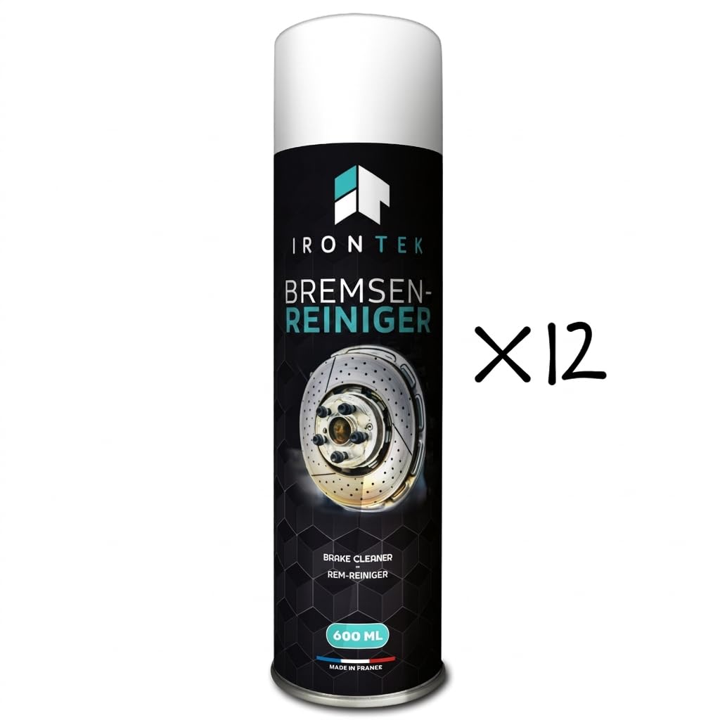 Bremsenreiniger Spray - IRONTEK - 12 x 600 ml | IT294 | Kraftvoller Strahl | Schnell trocknend | Entfernt Fett und Ruß
