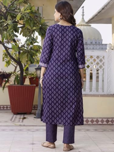 Image of PARTHVI|Women's Pure Cotton Printed with Handwork Kurta with Pants and Dupatta Set | Ethnic Set | Suit Set | Kurta Set | Wedding Suit Set