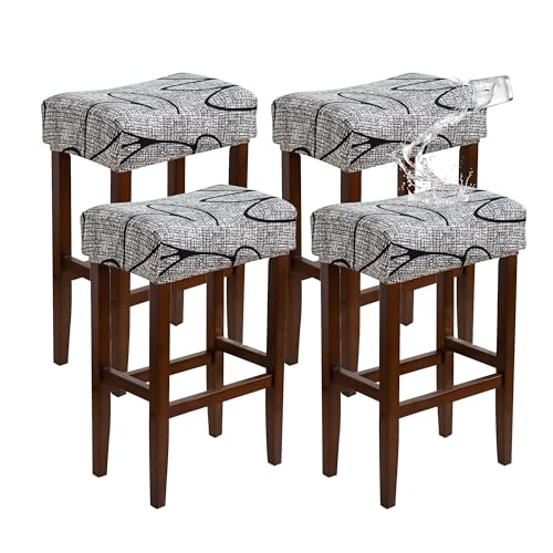 Image of Waterproof Bar Stool Covers Rectangle Set of 4 Stretchable Patterned Seat Covers for Backless Barstools Washable