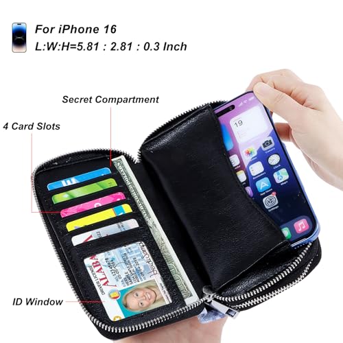 Image of Cellphone Wallet for Women Dual Zipper Long Purse with Removable Wristlet