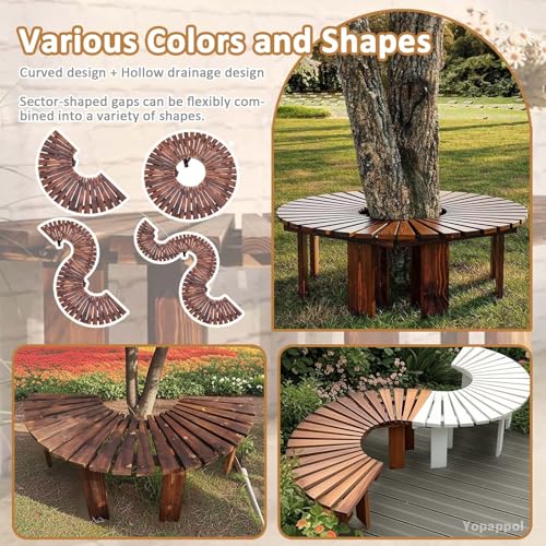 Asiento de patio al aire libre de madera sólida del banco del árbol circular semicircular con la silla curvada de los muebles del jardín de la base hexagonal del todo el clima para el patio y el céspe