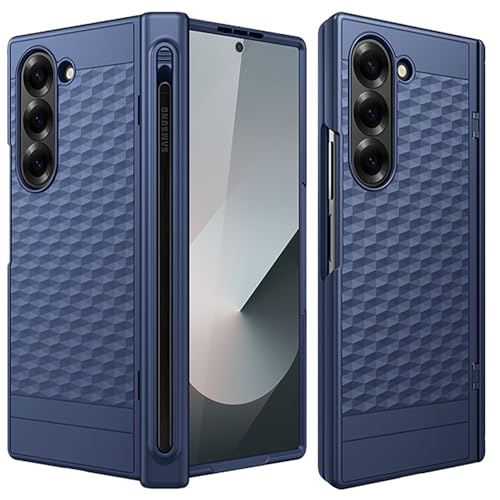 Image of Kapa Geometric S Pen Holder Hinge Protection Back Cover for Samsung Galaxy Z Fold6 / Fold 6 | Slim Shock Proof Case with Inbuilt Glass & S Pen Slot (Blue)