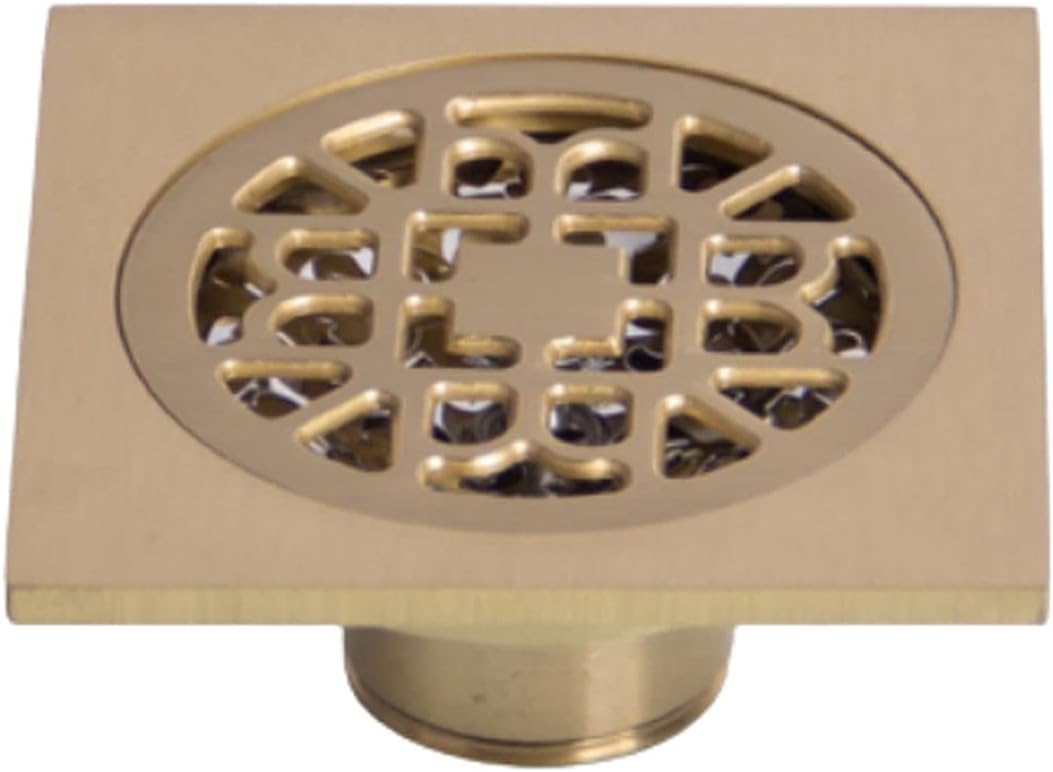 スクエアシャワー床排水カバー、4インチ真鍮バスルーム床排水、取り外し可能なストレーナーカバー付き、詰まり防止、キッチン洗面所ガレージ