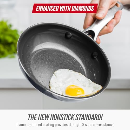 Image of Blue Diamond 8 inch Nonstick Frying Pan Skillet, Ceramic Diamond Infused PFAS-Free, Dishwasher & Oven Safe, Stay Cool Handle, Durable Non Toxic Metal Utensil Safe, Egg & Omelet Pan, Gray
