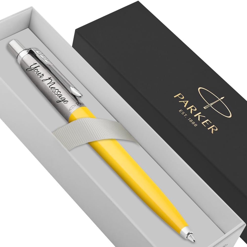 Parker Jotter Ballpoint personalised parker pen engraved In Classy Gift Box Ideal Valentine's day, Birthday or Fathers Day Gift Perfect For Men & Women Engraved Pen With Laser Engraving (Yellow)