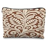 OHDCE Boho Floral Mexican Makeup Cosmetic Bag for Women, Mexican Gifts for Women, Medieval Vintage Burnt Orange Terracotta Flower Canvas Zipper Makeup Pouch Travel Toiletry Bag