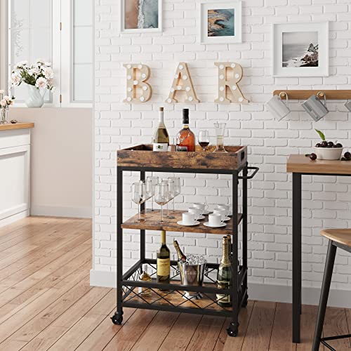 Idealhouse Bar Carts For The Home, Bar Cart, Serving Cart With Wheels, 3 Tier Bar Cart With Wine Rack, Wheel Locks (Vintage) #TOP2