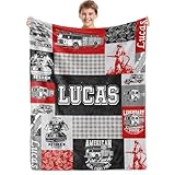 Custom Fire Engine Blanket for Kids, Personalized Baby Blanket with Name & Fire Truck Plaid, Soft Plush Flannel/Sherpa Fleece Patchwork Throw Blanket Quilt, Gifts for Boys Girls Color14