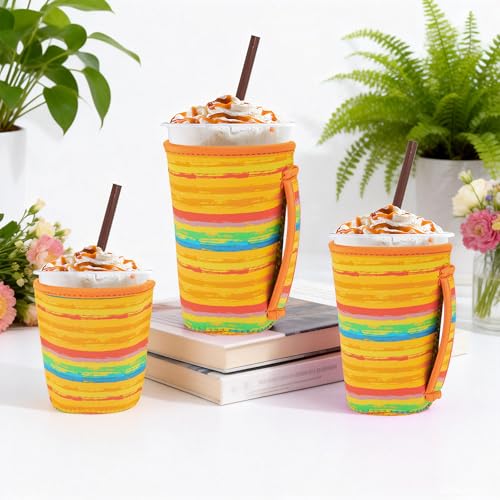 Image of 3Pk Reusable Iced Coffee Sleeves, Neoprene, Floral Fits 16-32oz Hot /Cold