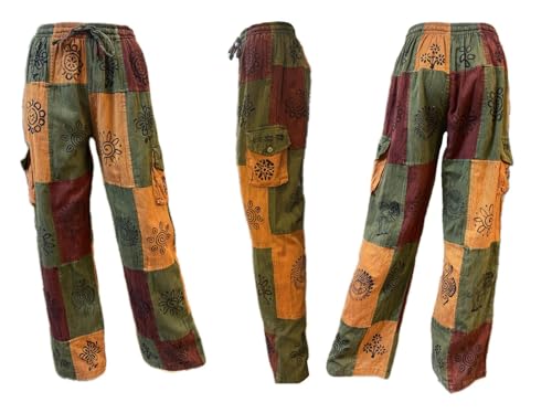 Karma Handicrafts Patchwork Hippy Cotton Festival Trouser Boho Yoga Pant Wide Leg Combat Nepal S233