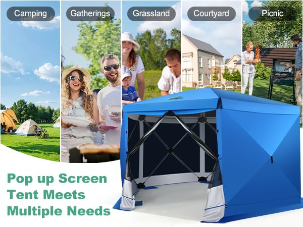 Image of COBIZI 12x12 FT Pop Up Canopy Extendable Tent, Gazebos On Clearance with Removable Roof, Screened in Gazebo with sidewalls, Screen Tents Portable carpas para Patio for Outdoor Camping,Backyard,Blue