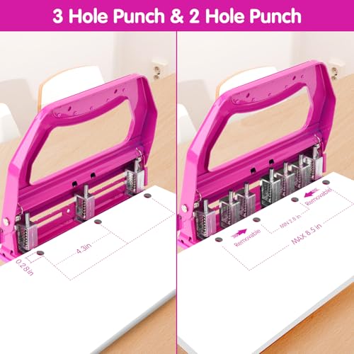 Image of AFMAT 3 Hole Punch Heavy Duty, 9 /32 inch Holes, 50-Sheet Hole Puncher 3 Ring, 50% Reduced Effort, Adjustable Two & Three Hole Punch, Metal Paper Puncher w /Large Chip Tray, Metal Paper Guide, HP18