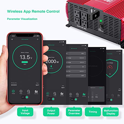 KINVERCH 5000 Watts Power Inverter 12V to 110V, Modified Sine Wave Car Inverter, Dual 110 Volt AC Outlets, Hardwire Kit, DC to AC Converter with Bluetooth APP Remote Control