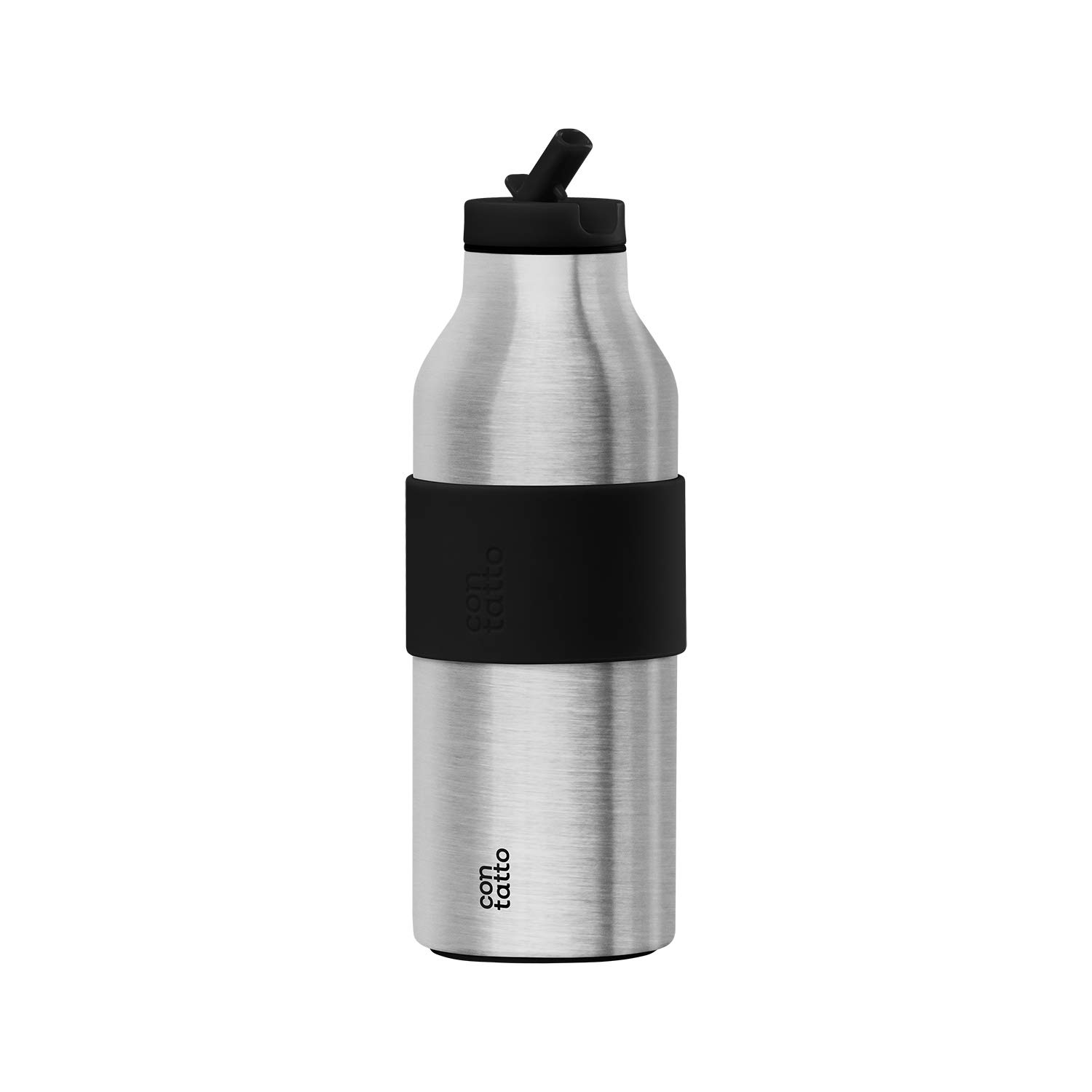 con-tatto Bottle Bottiglia termica con 3 Pareti in Acciaio e Rame - Bevande fredde per 25 ore e calde per 15 ore - Fascia e Tappo Sport Lid inclusi! (Steel)