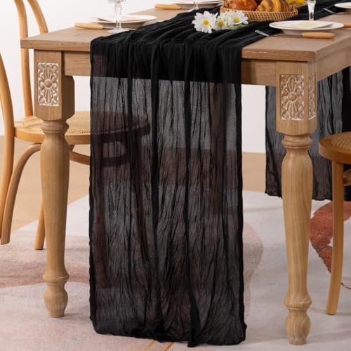 Image of MLMC Black Table Runner 10ft Rustic Gauze Cheesecloth Table Runner 35x120 Inches Cheese Cloth Centerpiece for Wedding Party Bridal Shower Anniversary Events Gothic Decor