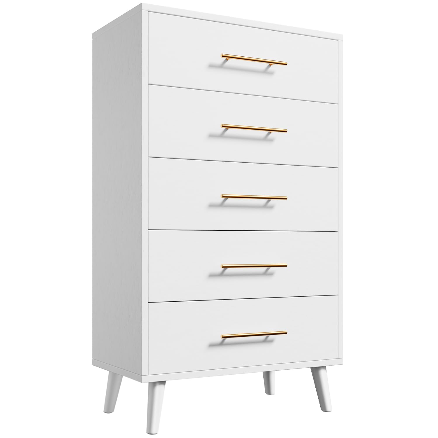 Aiho 5 Drawer Dresser, Tall Dresser with Metal Handles, Wood Storage Organizer for Bedroom, Hallway, or Entryway, White