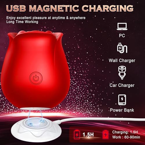 Image of App Controlled Rose Toy Clitoral Stimulator, Suction & Vibration Bluetooth Vibrator, Rechargeable Silicone Personal Massager for Women, Magnetic Charging, Storage Pouch Included