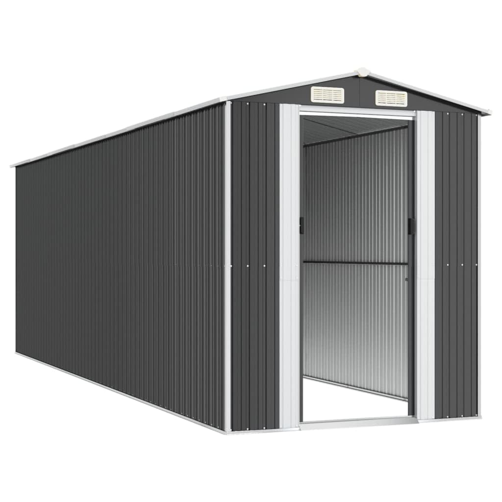 Abri de rangement d'extérieur en acier galvanisé anthracite, 192 x 606 x 223 cm, organiseur d'outils de jardin résistant à la rouille pour accessoires de piscine et équipement de pelouse