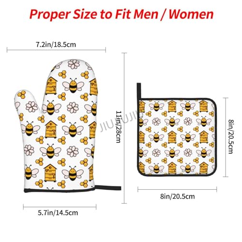 Oven Mitts and Pot Holders Set Bee Patterns Non-Slip Heat Resistant Oven Mitts and Potholder for Cooking Baking Grilling BBQ - immagine 3