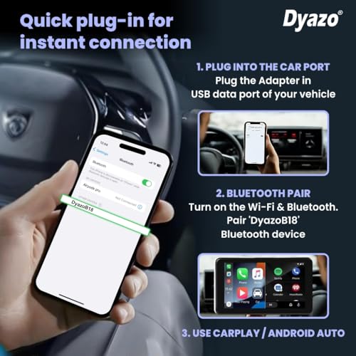Image of Dyazo 2-in-1 Wireless Car Adapter for Apple CarPlay & Android Auto | Plug & Play Bluetooth Connection | Converts Wired System to Wireless | Fast Stable Performance | Compatible with iOS & Android