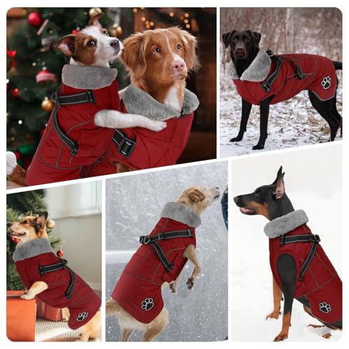 Doglay Dog Jacket Waterproof Dog Coat with Harness Built in, Christmas Puppy Winter Coat Reflective Turtleneck Puffer Snow Jackets for Small Medium Large Dogs by Doglay - Image 2