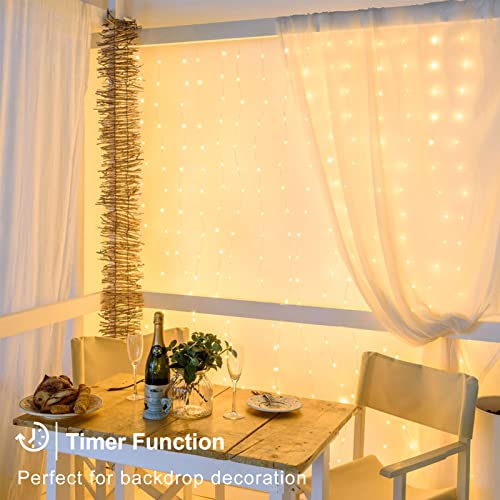 Battery Operated Curtain String Lights, 2×2M 200 LED Curtain Icicle Wall Lights with Remote 8 Modes Timer Waterproof Fairy Lights for Outdoor Indoor Wedding Backdrops Bedroom Decor (Warm White) - Image 5
