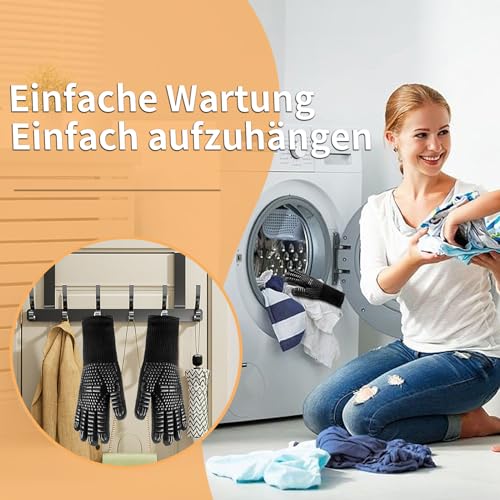 Karrong Grillhandschuhe Hitzebeständig bis 800°C, Feuerfeste Ofenhandschuhe Topfhandschuhe Handschuhe BBQ Handschuhe Kochhandschuhe Backhandschuhe Backofenhandschuhe (Schwarz, S/M)